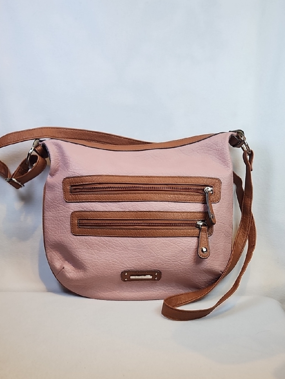 Rosetti Pink Crossbody Bag with Brown Trim
